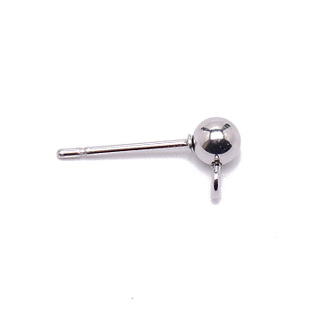 304 Stainless Steel Ball Stud Earring Post, Earring Findings, with Loop, Stainless Steel Color, 15x6.8x4mm, Hole: 1.5mm, Pin: 0.8mm