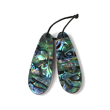 2Pcs Natural Abalone Shell/Paua Shell Pendants, Geometric Charms, Teardrop, 42x15x3mm, Hole: 1mm