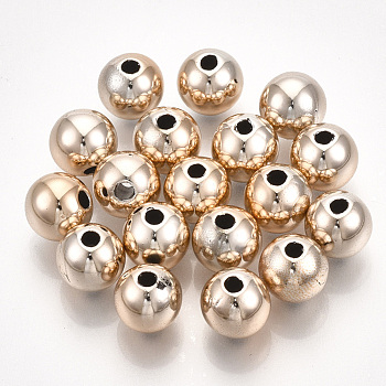 UV Plating ABS Plastic Beads, Round, Rose Gold Plated, 15.5~16x15mm, Hole: 2.5mm