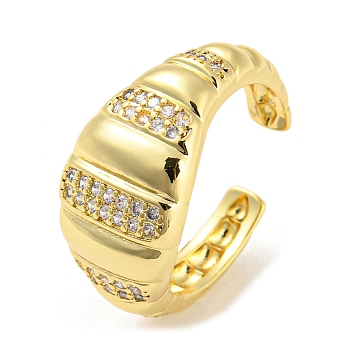 Brass Micro Pave Cubic Zirconia Open Cuff Ring, Croissant, Real 16K Gold Plated, US Size 7 1/2(17.7mm)