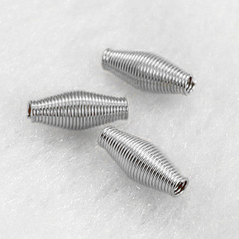 Steel Spring Beads, Coil Beads, Rice, Platinum, about 4mm wide, 9mm long, hole: 1mm