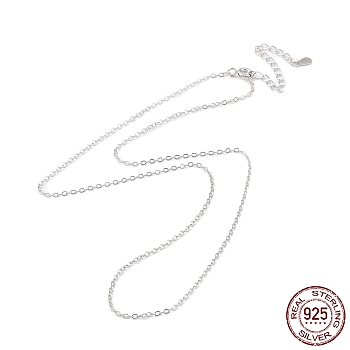 Platinum Rhodium Plated 925 Sterling Silver Chain Necklace, Flat Cable Chain, with S925 Stamp, Long-Lasting Plated, 16.22 inch(41.2cm)