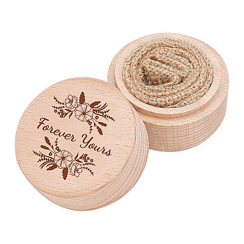 Wood Ring Box, Column with Leaf and Word Forever You Is, BurlyWood, 2x1-5/8 inch(5.2x4cm)