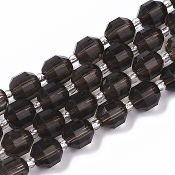 Natural Smoky Quartz Beads Strands, Round, Faceted, 7.5x8mm, Hole: 1.2mm, about 18~20pcs/strand, 7.48 inch(19cm)