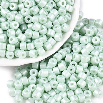 Baking Paint Pearlized Glass Seed Beads, Round Hole, Cylinder, Light Cyan, 4x5.5mm, Hole: 1.8mm, about 2500pcs/pound