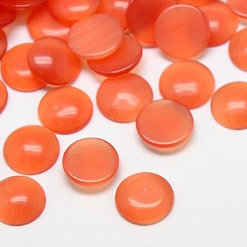 Cat Eye Cabochons, Half Round, Coral, 7x2.5mm