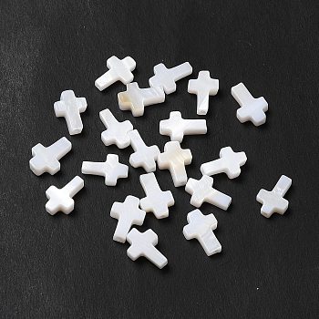 Natural Freshwater Shell Beads, Religion Cross, Seashell Color, 9.5x6.5x2mm, Hole: 0.7mm