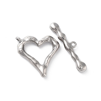 Non-Tarnish 304 Stainless Steel Toggle Clasps, Heart, Stainless Steel Color, 22x21x4mm, Hole: 1.6mm, Bar: 30x7x3.5mm, Hole: 1.4mm