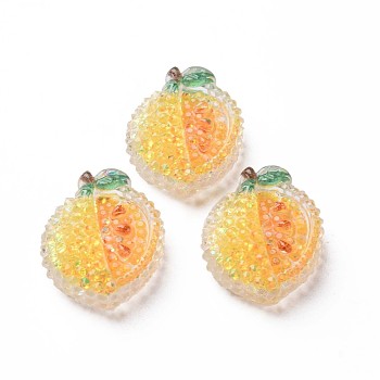 Transparent Epoxy Resin Cabochons, with Paillette, Yellow Peaches, Gold, 21x18x8.5mm