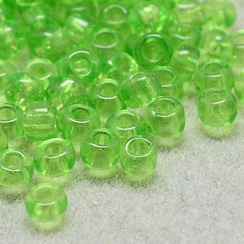 12/0 Grade A Round Glass Seed Beads, Transparent Colours, Light Green, 12/0, 2x1.5mm, Hole: 0.8mm, about 30000pcs/bag
