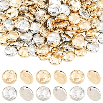 200Pcs 2 Colors CCB Plastic Beads, Flat Round, Platinum & Light Gold, 12x4.5mm, Hole: 1.4mm, 100pcs/color