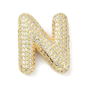 Rack Plating Brass Micro Pave Cubic Zirconia Pendants, Real 18K Gold Plated, Lead Free & Cadmium Free, Letter, Letter N, 23x19x6.5mm, Hole: 4x2.5mm