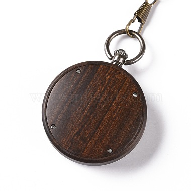 Ebony Wood Pocket Watch with Brass Curb Chain and Clips(WACH-D017-A10-01AB)-3