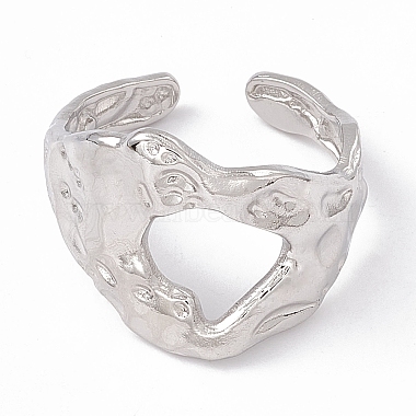 304 Stainless Steel Wide Hollow Open Cuff Ring for Women(RJEW-G275-04P)-2