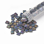 MIYUKI TILA Beads, Japanese Seed Beads, 2-Hole, (TL401FR) Matte Black AB, 5x5x1.9mm, Hole: 0.8mm, about 590pcs/50g(SEED-X0054-TL401FR)