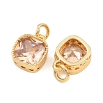 Brass Micro Pave Cubic Zirconia Charms, with Jump Ring, Square Charms, Golden, Dark Salmon, 9x7x4mm, Hole: 2.3mm, Jump Ring: 4x0.7mm(KK-Q085-07G-02)