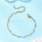 304 Stainless Steel Scalloped Bar Chain Bracelets for Women, Golden & Stainless Steel Color, 7.60 inch(19.3cm)(BJEW-JB13514)