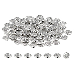 50Pcs Alloy Beads, Round with Sunflower, Antique Silver, 10x3mm, Hole: 1.4mm(DIY-LP0001-23)
