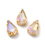 Moonlight Effect Teardrop Sew on Rhinestone, Multi-strand Links, with Golden Tone Brass Prong Settings, Garments Accessories, Lt.Col.Topaz, 13x8x7.5mm, Hole: 1mm(GLAA-P055-02A-G05)