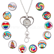 DIY Interchangeable Dome Office Lanyard ID Badge Holder Necklace Making Kit, Including Brass Jewelry Snap Buttons, Alloy Snap Keychain Making, 304 Stainless Steel Cable Chains Necklaces, Rainbow Pattern, 18.5x9mm, 12pcs/box(DIY-SC0021-97I)