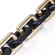 Handmade CCB Plastic Boston Link Chains, with  Imitation Gemstone Style Acrylic Links, for Jewelry Making, Golden Plated, Black, Link: 29.8~30.2x20x5.2~5.5mm, 39.37 inch(1m)/strand(AJEW-JB00683-07)