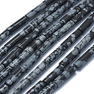 Natural Snowflake Obsidian  Beads Strands, Column, 11~15x3.5~4.5mm, Hole: 1~1.2mm, about 28~30pcs/strand, 15.1~15.9 inch(38.5~40.5cm)(G-F631-D14)