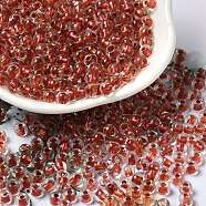 6/0 Transparent Colours Glass Seed Beads, Rondelle, Brown, 4x3mm, Hole: 1.4mm, about 7500pcs/pound(SEED-P006-01A-05)