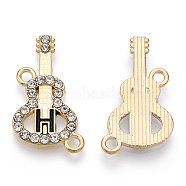 Alloy Black Enamel Connector Charms, with Crystal Rhinestone, Cadmium Free & Lead Free, Guitar Links with Letter, Light Gold, Letter.H, 24x14x2mm, Hole: 1.8mm(ENAM-T013-08KC-H)