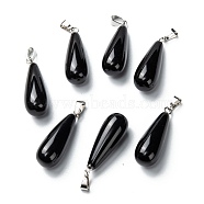 Natural Obsidian Pendants, with Platinum Brass Findings, Teardrop, 26.5~29x10mm, Hole: 2.5~3.5x4~6mm(G-F707-08)