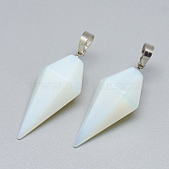 Opalite Pendants, with Platinum Tone Brass Findings, Bicone, 36~38x16.5x14.5~15mm, Hole: 5x8mm(X-G-T102-08R)