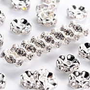 Brass Rhinestone Spacer Beads, Grade AAA, Wavy Edge, Nickel Free, Silver Color Plated, Rondelle, Crystal, 8x3.8mm, Hole: 1.5mm(RB-A014-L8mm-01S-NF)