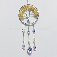 Natural Citrine Tree of Life Pendant Decorations, Suncatchers for Party Window, Wall Display Decorations, 400mm(TREE-PW0002-13C)