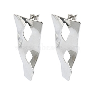 304 Stainless Steel Stud Earring Findings, with Loop, Triangle, 43.5x22.5mm, Hole: 3.5mm, Pin: 10.5x0.5mm(STAS-L024-005P-02)
