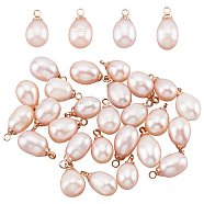 Natural Pearl Charms, with Light Gold Tone Brass Loops, Rice, White, 11~12.5x6~7mm, Hole: 1.5mm, 30pcs/box(PEAR-NB0001-45)