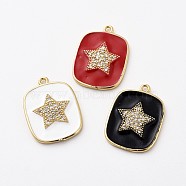 Golden Plated Brass Micro Pave Clear Cubic Zirconia Pendants, with Enamel, Rectangle with Star, Mixed Color, 21.5x16x2mm, Hole: 1.4mm(KK-F807-23-G)