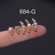 316 Surgical Stainless Steel & Synthetic Opal Flat Round Threadless Labrets, Golden, 8mm, Pin: 1.2mm(WGDA6C5-06)