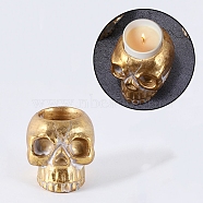 Halloween Skull Resin Candle Holders, Tealight Candlesticks, Home Tabletop Centerpiece Decoration, Gold, 80.5x67x63mm, Inner Diameter: 40x15.5mm(DJEW-R009-02)
