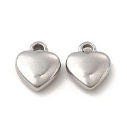 304 Stainless Steel Charms, Heart Charm, Stainless Steel Color, 7.5x6x2mm, Hole: 1.2mm(STAS-A070-36P)