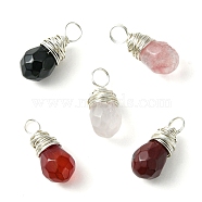 Natural & Synthetic Mixed Gemsotone Faceted Teardrop Charms with Eco-Friendly Copper Wire Wrapped, Silver, 14.5~15x6~6.5x6~6.5mm, Hole: 3mm(PALLOY-JF02353-02)
