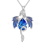 Alloy and Glass Pendant Necklaces, Dragon, Platinum, Blue, 19.69 inch(50cm)(PW-WG44FA7-02)