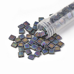 MIYUKI TILA Beads, Japanese Seed Beads, 2-Hole, (TL401FR) Matte Black AB, 5x5x1.9mm, Hole: 0.8mm, about 590pcs/50g(SEED-X0054-TL401FR)
