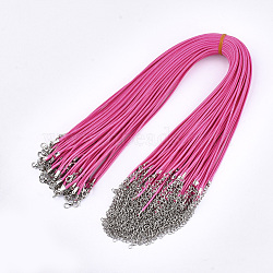 Waxed Cord Necklace Making, with Zinc Alloy Lobster Clasps, Platinum, Deep Pink, 17.8 inch~18 inch(45.5~46cm), 2mm(NCOR-T001-33)