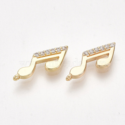 Brass Charms, with Cubic Zirconia, Musical Note, Clear, Nickel Free, Real 18K Gold Plated, 5.5x13x1.5mm, Hole: 0.8mm(KK-S350-228)