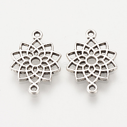 Tibetan Style Alloy Links connectors, Flower, Cadmium Free & Nickel Free & Lead Free, Chakra Sahasrara, Antique Silver, 20x14x1.5mm, Hole: 1mm, about 1365pcs/1000g(TIBEP-S315-32AS-NR)