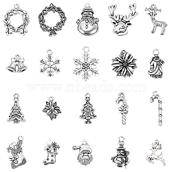 Christmas Theme, Tibetan Style Alloy Pendants, Mixed Shapes, Antique Silver, 60pcs/box(TIBEP-SC0001-64AS)