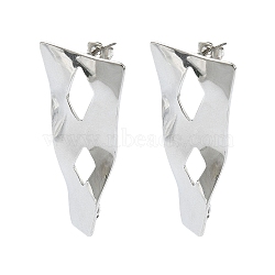 Non-Tarnish 304 Stainless Steel Stud Earring Findings, with Loop, Triangle, 43.5x22.5mm, Hole: 3.5mm, Pin: 10.5x0.5mm(STAS-L024-005P-02)