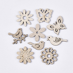 Laser Cut Wood Shapes, Unfinished Wooden Embellishments, Wooden Cabochons, Flower & Bird & Butterfly, PapayaWhip, 13.5~28x24.5~31x2.5mm(X-WOOD-T011-42)