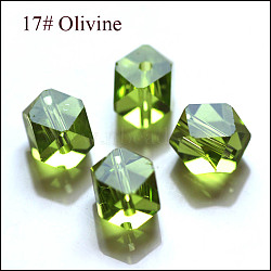 Imitation Austrian Crystal Beads, Grade AAA, Faceted, Cornerless Cube Beads, Yellow Green, 7.5x7.5x7.5mm, Hole: 0.9~1mm(SWAR-F084-8x8mm-17)