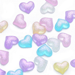 Resin Cabochons, with Glitter Powder, Heart, Mixed Color, 4x5x1.5~2mm(X-CRES-N030-023-C)
