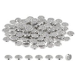 50Pcs Alloy Beads, Round with Sunflower, Antique Silver, 10x3mm, Hole: 1.4mm(DIY-LP0001-23)